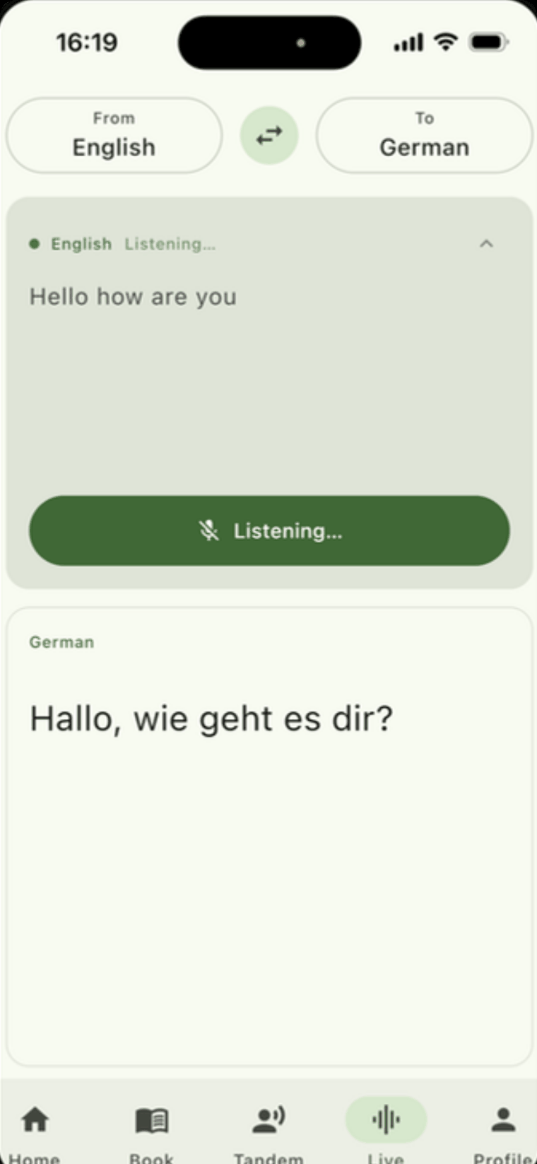Live two-way voice translation